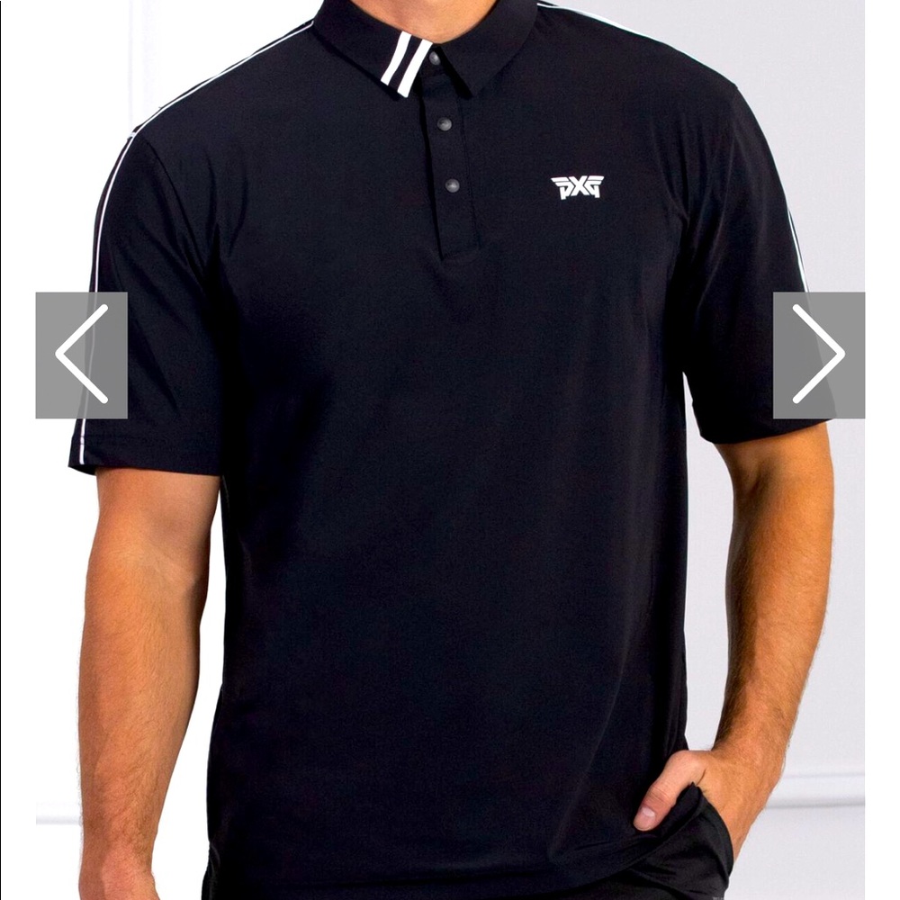 PXG polo with perforated detailing on the shoulders and back panel.